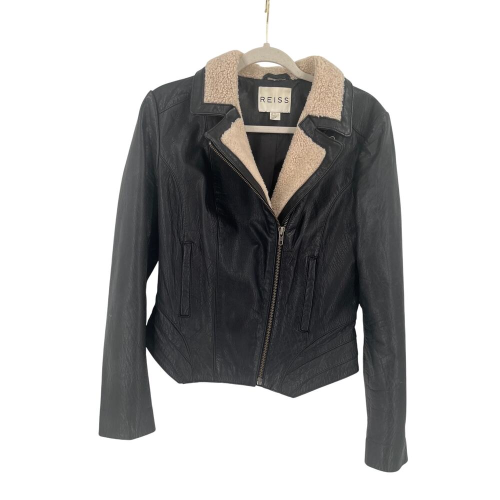 Reiss Sherpa Lined Buffalo Leather Moto Jacket